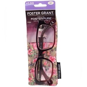 Foster Grant Reading Glasses +1.00 with Floral Case – Scratch Resistant